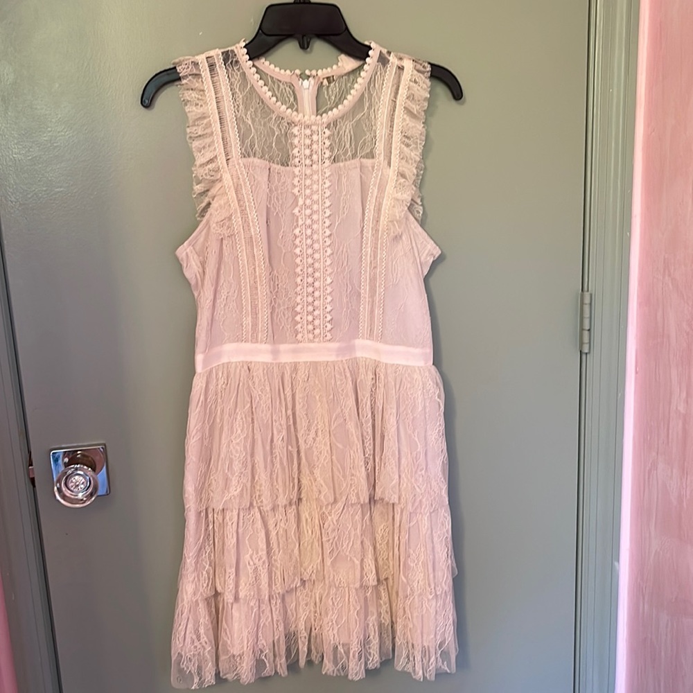 Chelsea and Violet tiered pink lace dress